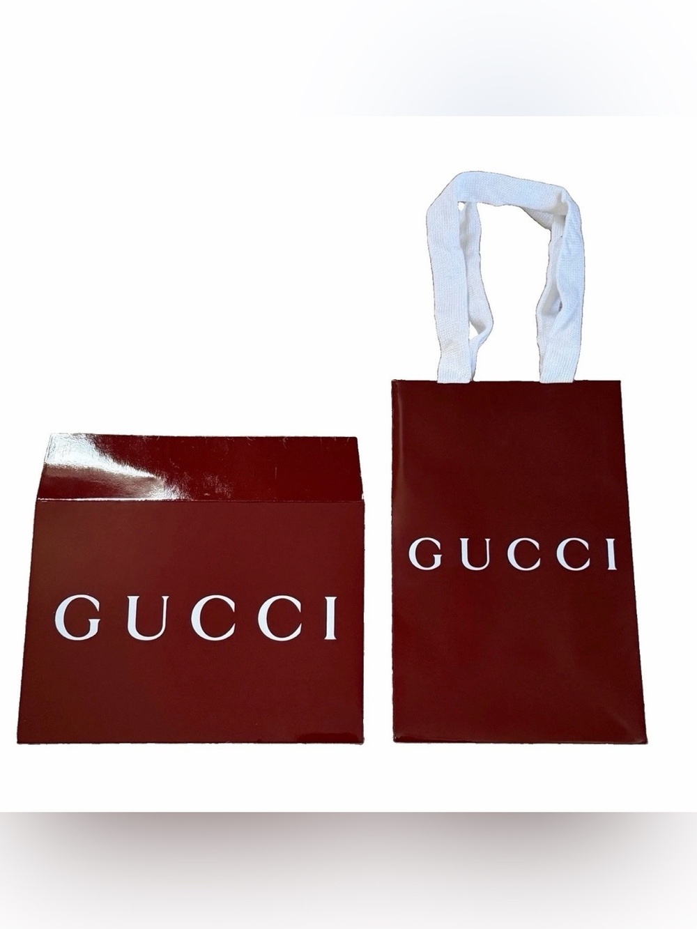 GUCCI Authentic Gift Bag & Envelope Red Burgundy White Logo Small Luxury Packagi